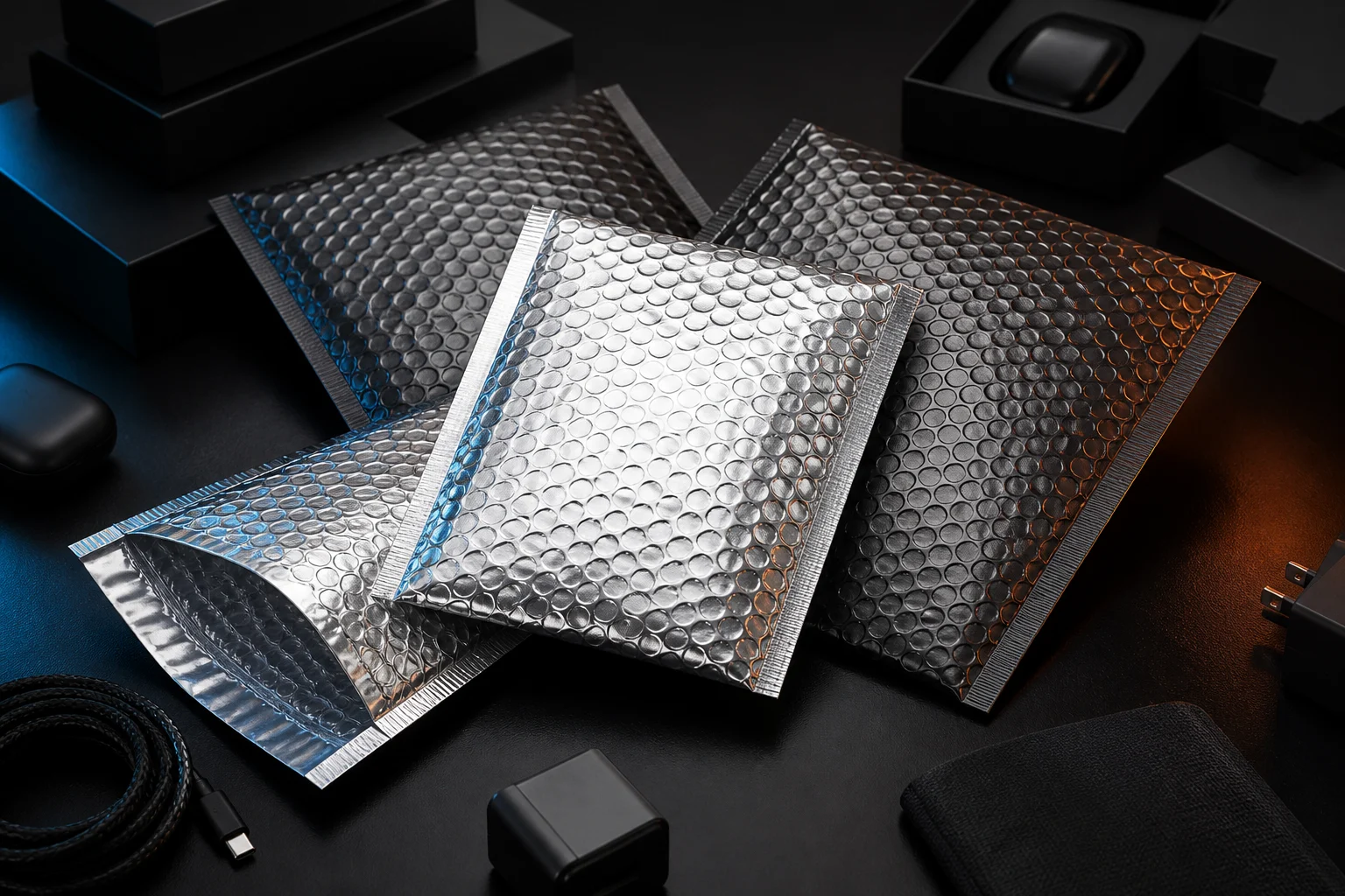 Metallic bubble mailer configuration